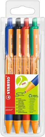 Penna a sfera Ecosostenibile - STABILO pointball - 79% Plastica Riciclata - Astuccio da 4 - Colori assortiti