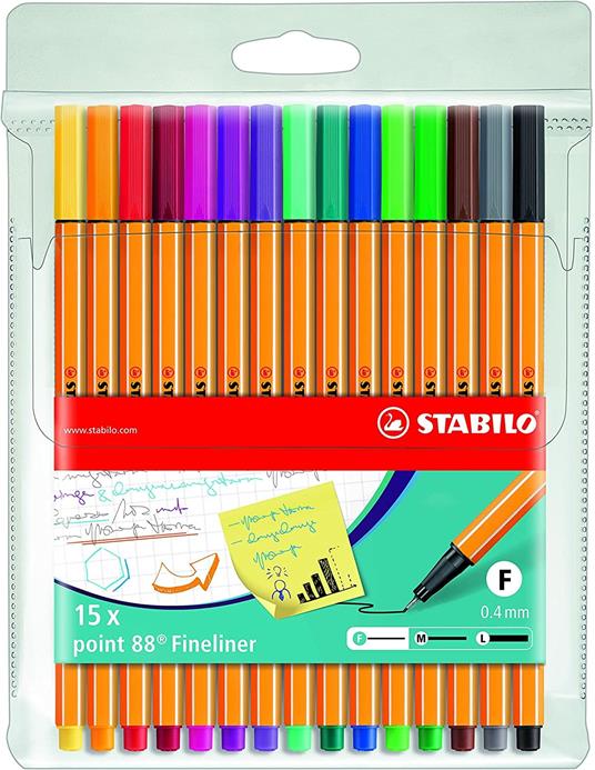Fineliner - STABILO point 88 - Astuccio da 15 - Colori assortiti