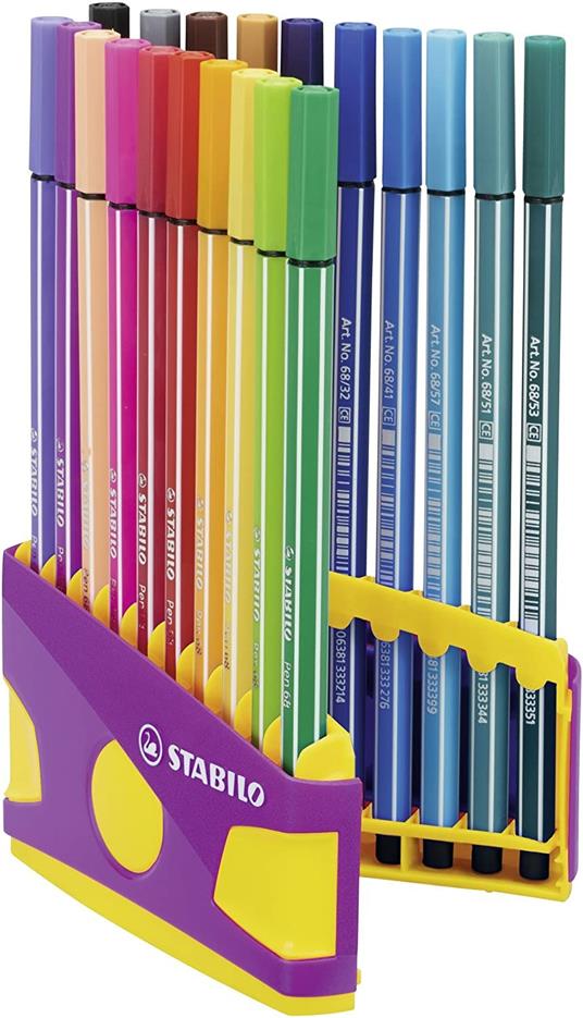 Pennarello Premium - STABILO Pen 68 Colorparade in Lilla - Astuccio da 20 - Colori assortiti - 2