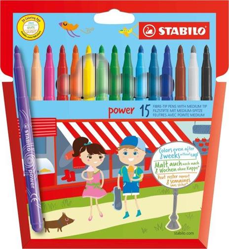 Pennarello - STABILO power - Punta Media - Astuccio da 15 - Colori assortiti