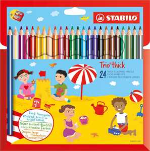 Cartoleria Matita colorata triangolare - STABILO Trio thick - Astuccio da 24 + temperino - Colori assortiti STABILO