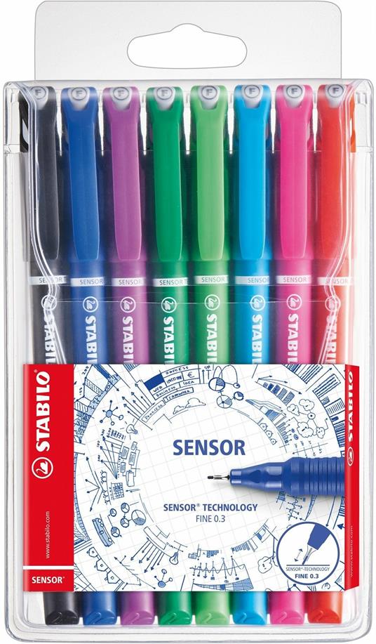 Fineliner con punta ammortizzata - STABILO SENSOR F - Tratto Fine (0,3 mm) - Astuccio da 8 - Colori assortiti