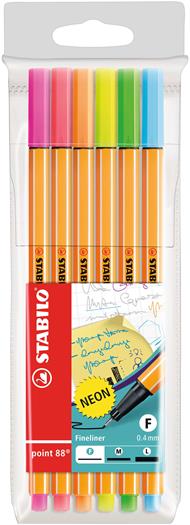 Fineliner - STABILO point 88 NEON - Astuccio da 6 - Colori NEON assortiti