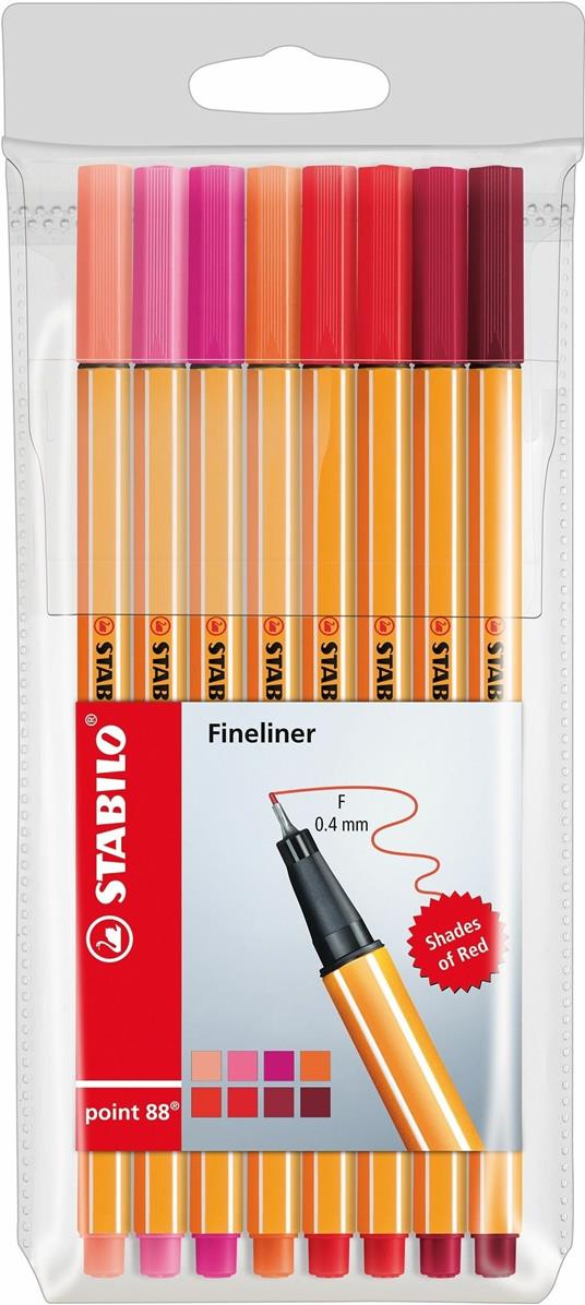 STABILO Penna fineliner point 88®, Punta fine, Fusto arancione a righe,  Inchiostro in colori neon assortiti - Penne Fineliner