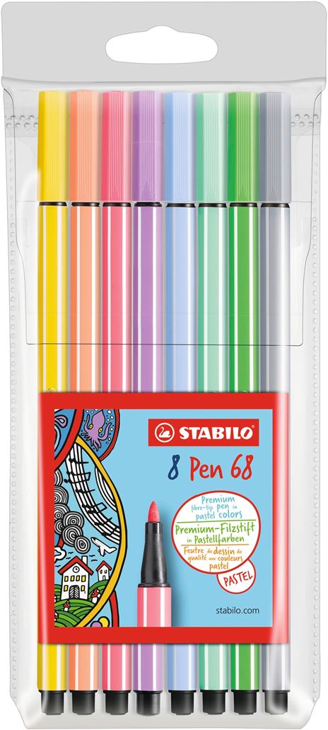 Pennarello Premium - STABILO Pen 68 Pastel - Astuccio da 8 - Colori assortiti - 2