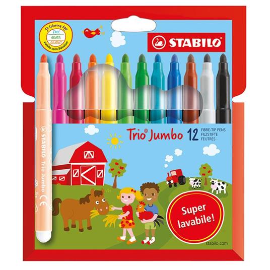 Pennarellone super lavabile - STABILO Trio Jumbo - Astuccio da 12 - Colori assortiti