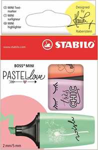 Cartoleria Evidenziatore - STABILO BOSS MINI Pastellove - Astuccio da 3 - Rosa Pesca/Verde Menta/Glicine STABILO