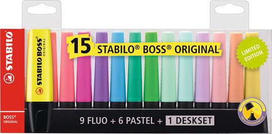 Evidenziatore - STABILO BOSS ORIGINAL Desk-Set - 15 Colori assortiti 9 Neon  + 6 Pastel - STABILO - Cartoleria e scuola
