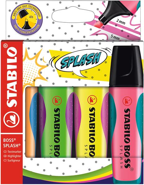 Evidenziatore - STABILO BOSS SPLASH - Astuccio da 4 - Arancione, Verde, Giallo, Rosa