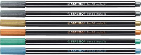 Pennarello Premium Metallizzato - STABILO Pen 68 metallic - Scatola in Metallo da 6 - con 5 colori assoriti - 3