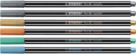 Pennarello Premium Metallizzato - STABILO Pen 68 metallic - Scatola in Metallo da 6 - con 5 colori assoriti - 3