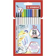 Pennarello Premium con punta a pennello - STABILO Pen 68 brush - Astuccio da 12 - con 12 colori assortiti