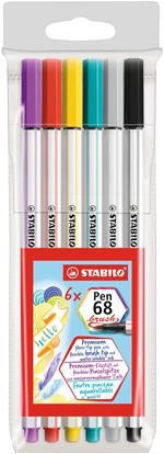 Pennarello Premium con punta a pennello - STABILO Pen 68 brush - Astuccio da 6 - con 6 colori assortiti