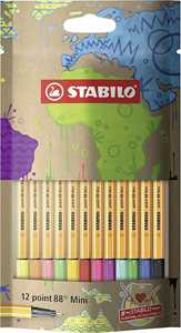 Cartoleria Fineliner - STABILO point 88 Mini - #mySTABILOdesign - Pack da 12 - con 12 colori assortiti STABILO