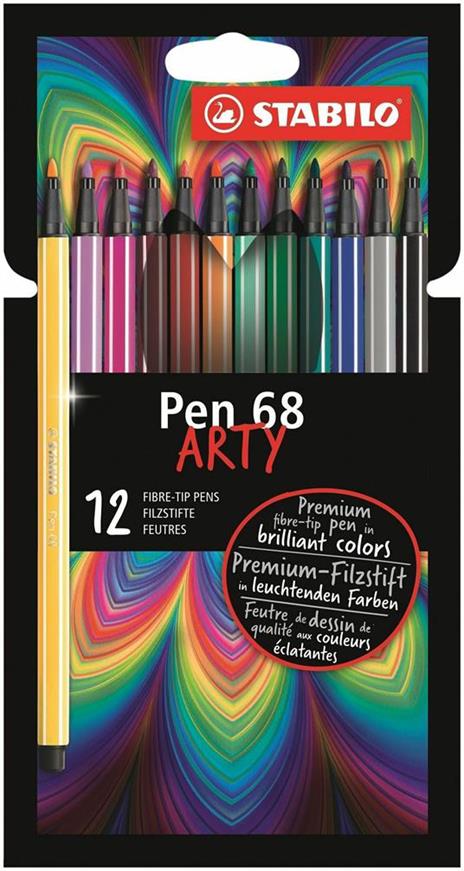 Pennarello Premium - STABILO Pen 68 - ARTY - Astuccio da 12 con appendino - 12 colori assortiti