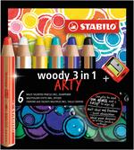 Matita colorata Multi-Funzione - STABILO woody 3 in 1 - ARTY - Astuccio da 6 - con Temperino - Colori assortiti