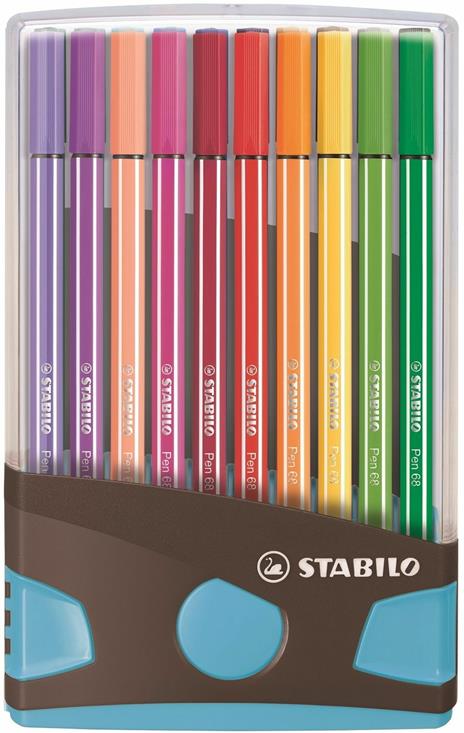 Pennarello Premium - STABILO Pen 68 Colorparade - Astuccio Desk-Set da 20 antracite/azzurro - 20 colori assortiti