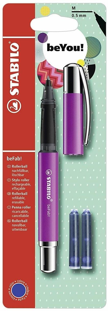 Penna Roller - STABILO beFab! Uni Colors in Porpora - 3 cartucce Blu incluse