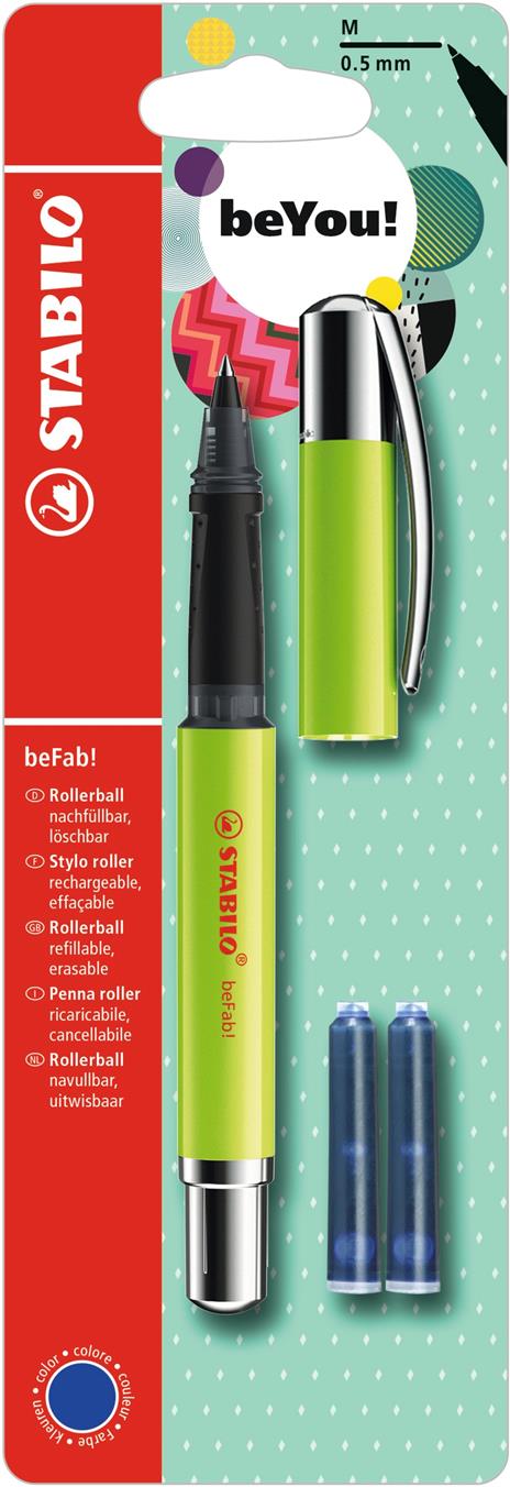 Penna Roller - STABILO beFab! Uni Colors in Kiwi - 3 Cartucce Blu incluse