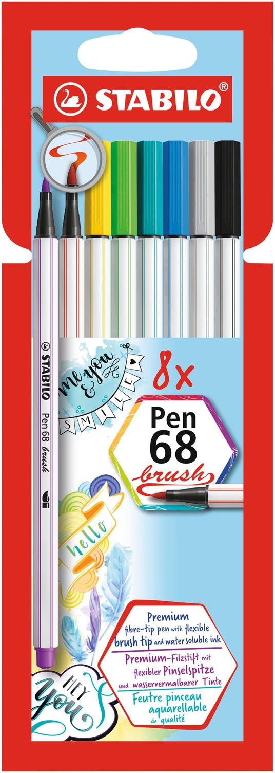 Pennarello Premium con punta a pennello - STABILO Pen 68 brush - Astuccio  da 8 - con 8 colori assortiti - STABILO - Cartoleria e scuola