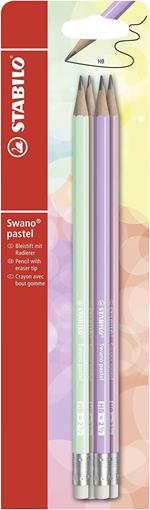 Matita in grafite - STABILO Swano pastel - Gradazione HB - Pack da 4 - Verde Menta/Glicine/Rosa Pesca/Rosa Antico