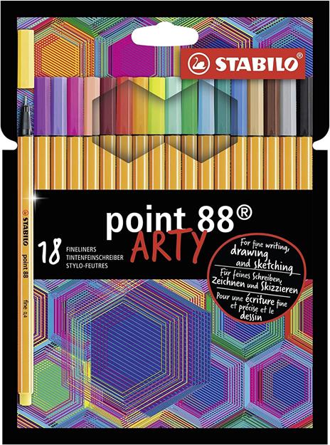 Fineliner - STABILO point 88 - ARTY - Astuccio da 18 con appendino - 18 colori assortiti