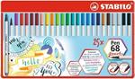Pennarello Premium con punta a pennello - STABILO Pen 68 brush - Scatola in metallo da 25  - con 19 colori assortiti