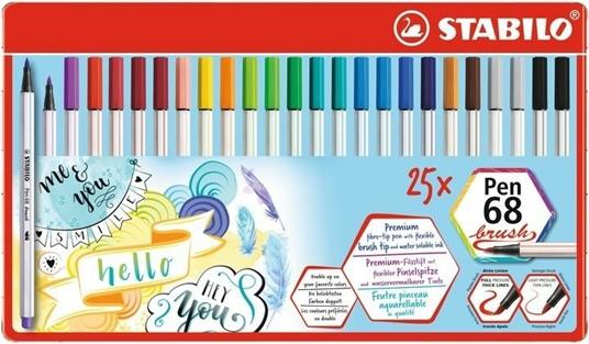 Pennarello Premium con punta a pennello - STABILO Pen 68 brush - Scatola in  metallo da 25 - con 19 colori assortiti - STABILO - Cartoleria e scuola