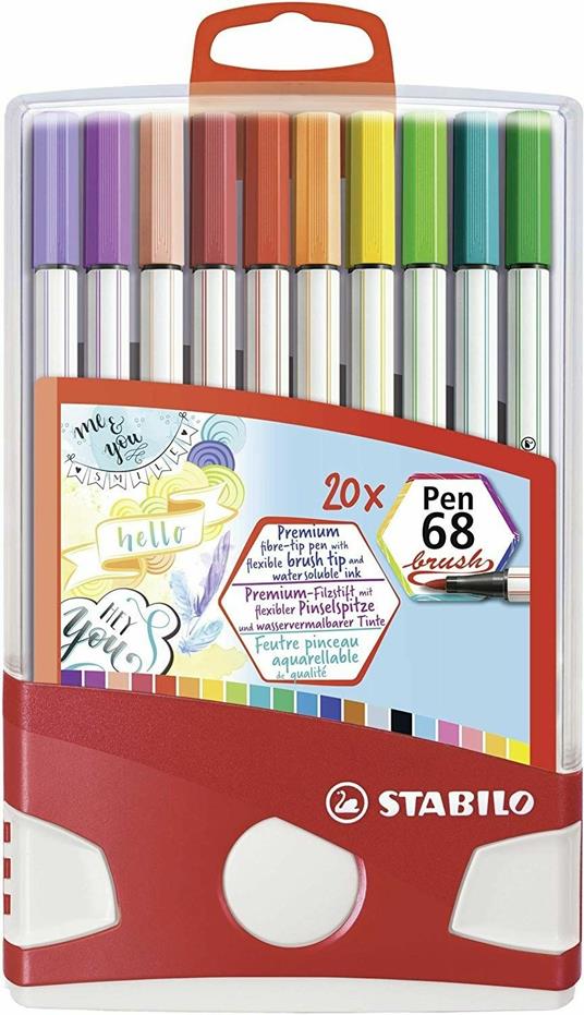 Pennarello Premium con punta a pennello STABILO Pen 68 brush Colorparade  Astuccio Desk-Set da 20 con 19 colori assortiti