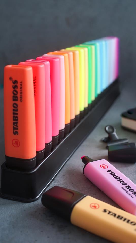 Evidenziatore - STABILO BOSS ORIGINAL Desk-Set 50 Years Edition - 23 Colori assortiti 9 Neon + 14 Pastel - 10