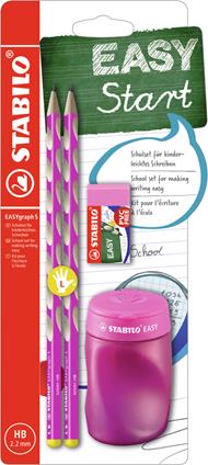 School Set - STABILO EASYgraph S in Rosa per Mancini - con Gomma + Temperino