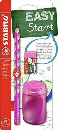 School Set - STABILO EASYgraph in Rosa per Destrimani - con Gomma + Temperino