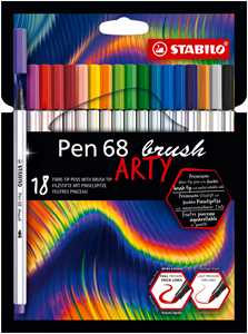 Cartoleria Pennarello Premium con punta a pennello - STABILO Pen 68 brush - ARTY - Astuccio da 18 - Colori assortiti STABILO