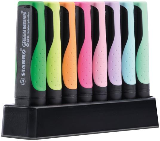 Evidenziatore Ecosostenibile - STABILO GREEN BOSS Pastel Desk-Set - 8 Colori assortiti 4 Neon + 4 Pastel - 2