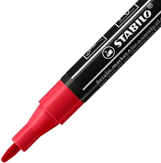 Marker acrilico - STABILO FREE Acrylic - T100 Punta rotonda 1-2mm - Confezione da 5 - Carminio - 2