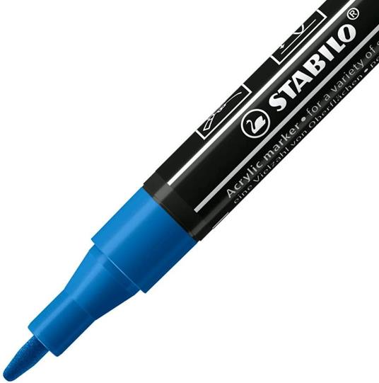Marker acrilico - STABILO FREE Acrylic - T100 Punta rotonda 1-2mm - Confezione da 5 - Blu scuro - 2