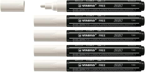 Marker acrilico STABILO FREE Acrylic T300 Punta rotonda 2-3mm. Confezione da 5 Bianco