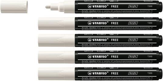 Marker acrilico - STABILO FREE Acrylic - T300 Punta rotonda 2-3mm - Confezione da 5 - Bianco
