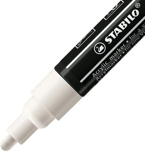 Marker acrilico - STABILO FREE Acrylic - T300 Punta rotonda 2-3mm - Confezione da 5 - Bianco - 2