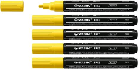 Marker acrilico - STABILO FREE Acrylic - T300 Punta rotonda 2-3mm - Confezione da 5 - Giallo