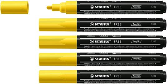 Marker acrilico - STABILO FREE Acrylic - T300 Punta rotonda 2-3mm - Confezione da 5 - Giallo