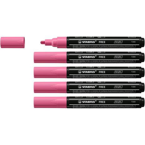 Marker acrilico - STABILO FREE Acrylic - T300 Punta rotonda 2-3mm - Confezione da 5 - Rosa