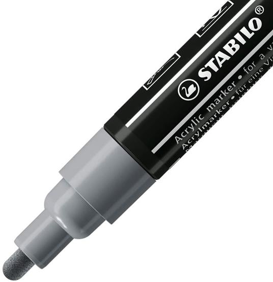 Marker acrilico - STABILO FREE Acrylic - T300 Punta rotonda 2-3mm - Confezione da 5 - Grigio scuro - 2
