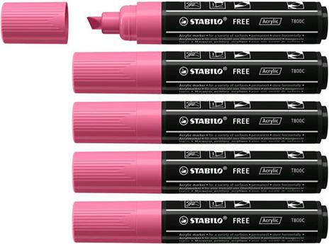 Marker acrilico - STABILO FREE Acrylic - T800C Punta a scalpello 4-10mm - Confezione da 5 - Rosa