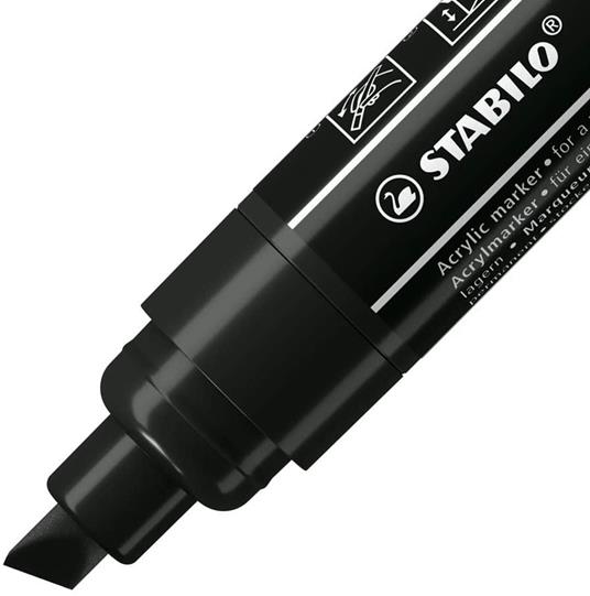 Marker acrilico STABILO FREE Acrylic T800C Punta a scalpello 4-10mm. Confezione da 5 Nero - 2