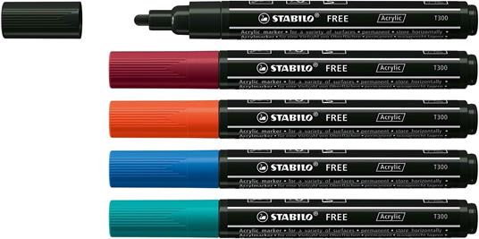 Marker acrilico- STABILO FREE Acrylic - T300 Punta rotonda 2-3mm - Urban Edition - Astuccio da 5 - Colori assortiti - 2