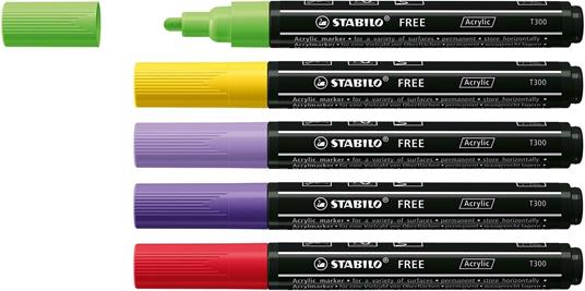 Marker acrilico- STABILO FREE Acrylic T300 Punta rotonda 2-3mm Vibrant Edition. Astuccio da 5 Colori assortiti - 2