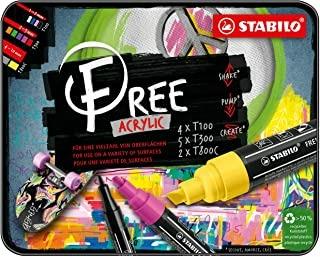 Marker acrilico - STABILO FREE Acrylic Starter Set - Pack da 11 - 4x T100, 5x T300, 2x T800C - Colori assortiti