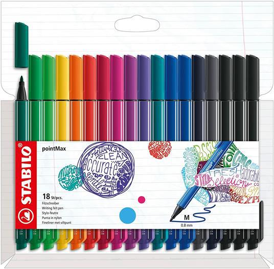 Fineliner Premium - STABILO pointMax - Astuccio da 18 - Colori assortiti