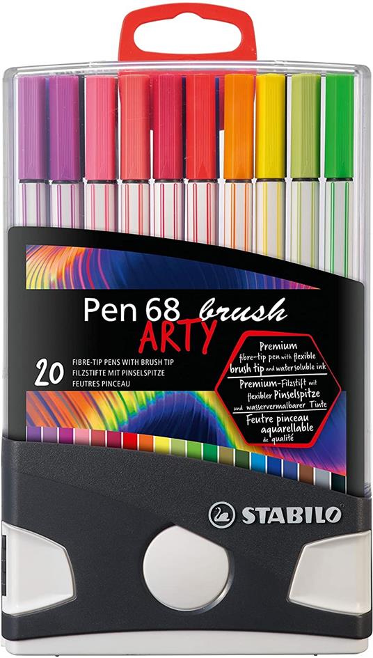 Pennarello Premium con punta a pennello - STABILO Pen 68 brush Colorparade  - ARTY - Astuccio da 20 - Colori assortiti - STABILO - Cartoleria e scuola